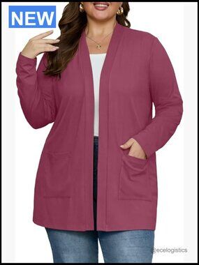 Plus Size Lightweight Cardigan With Pockets Long Sleeve Open Front Casual Jacket